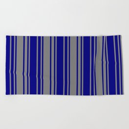 [ Thumbnail: Blue & Grey Colored Stripes/Lines Pattern Beach Towel ]