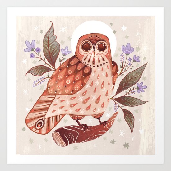 Owl Blooms Art Print