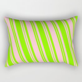 [ Thumbnail: Pink & Green Colored Lined/Striped Pattern Rectangular Pillow ]