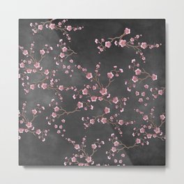 SAKURA LOVE - GRUNGE BLACK Metal Print | Cherryblossom, China, Asia, Pretty, Cherry, Floral, Graphicdesign, Pattern, Chinese, Emrboided 