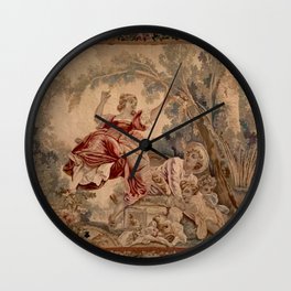 Antique 19th Century French Aubusson Rococo Romantic Lovers Tapestry Wall Clock
