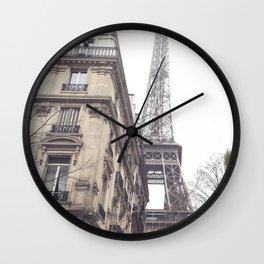 Paris streets, Eiffel tower, city skyline, industrial fine art photo, shabby chic Wall Clock