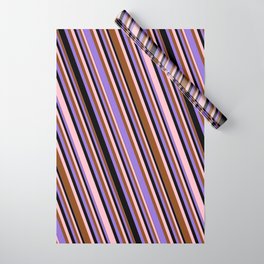 [ Thumbnail: Pink, Brown, Purple & Black Colored Lined Pattern Wrapping Paper ]