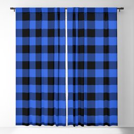 Royal Blue and Black Lumberjack Buffalo Plaid Fabric Blackout Curtain