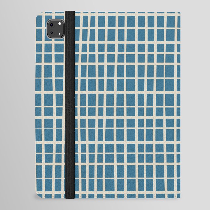 Irregular Grid Pattern in Boho Blue and Beige iPad Folio Case
