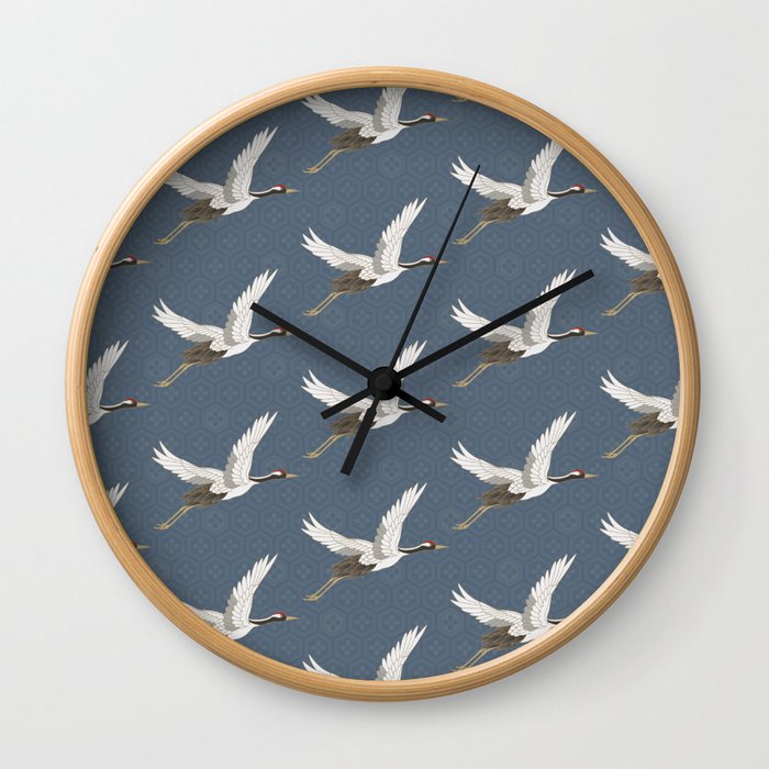 Spring Blue Flying Cranes Wall Clock