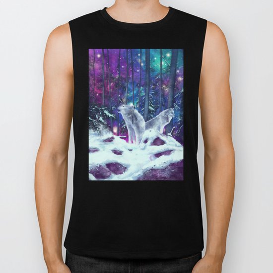 white wolf in the forest Biker Tank