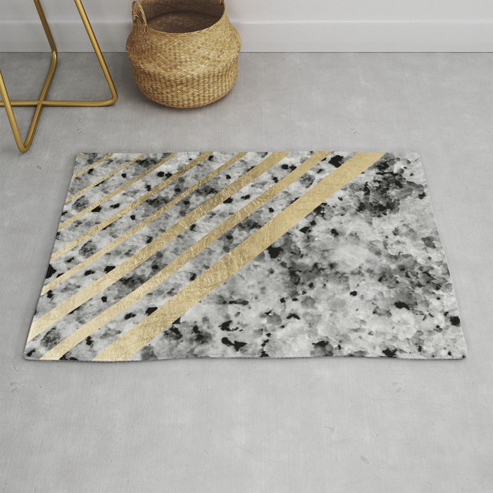 Chic modern black and white faux gold stripe marble pattern Rug