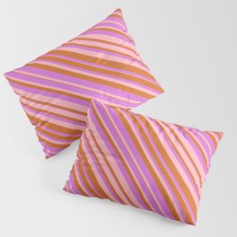 [ Thumbnail: Chocolate, Orchid & Light Pink Colored Lined/Striped Pattern Pillow Sham ]