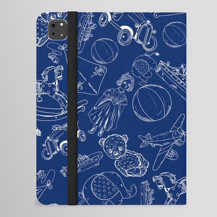 Blue and White Toys Outline Pattern iPad Folio Case