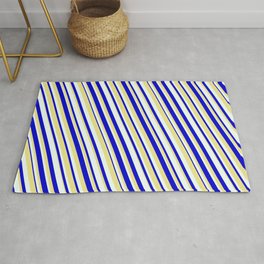 [ Thumbnail: Blue, Tan & Mint Cream Colored Lined Pattern Rug ]