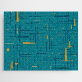 Mid-Century Modern Kinetikos Pattern in Moroccan Teal Blue and Ochre Jigsaw Puzzle