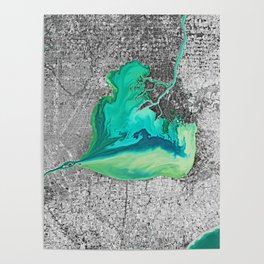 Lake St Clair Detroit Michigan USA Ontario Canada - High resolution satellite view of Earth from Space - Color Poster