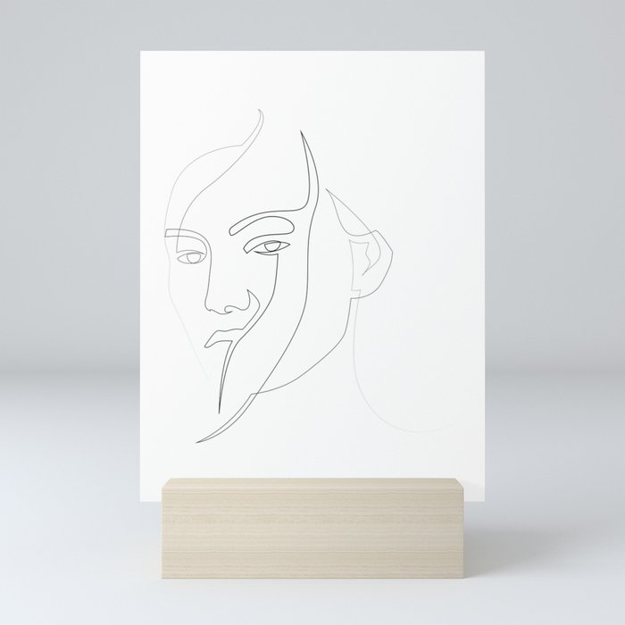 one line abstract portrait - misfaith Mini Art Print