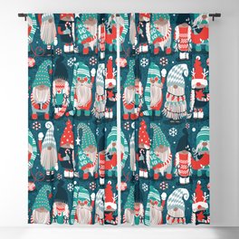 Let it gnome // dark teal background little Santa's helpers preparing for Christmas neon red mint dark green and duck egg blue dressed gnomes Blackout Curtain