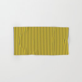 [ Thumbnail: Dim Grey and Yellow Colored Striped Pattern Hand & Bath Towel ]