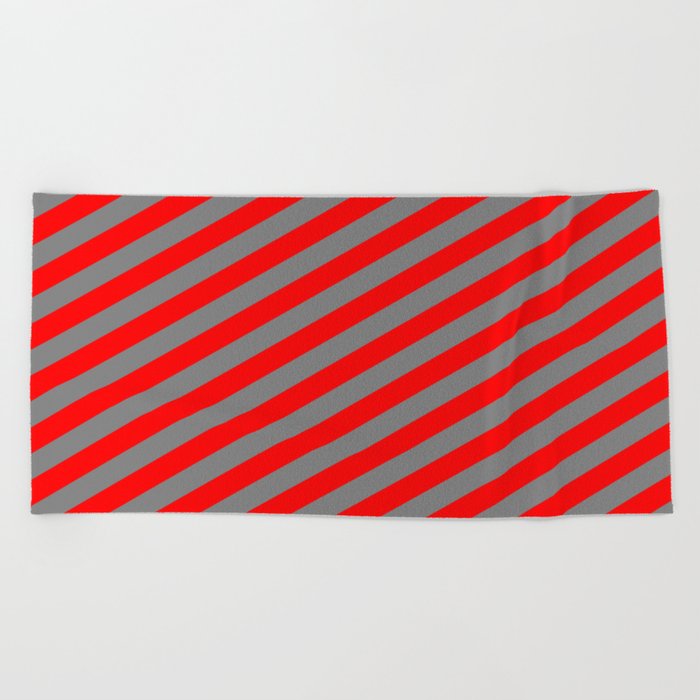 Gray and Red Colored Lined/Striped Pattern Beach Towel