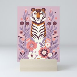 Serene Tiger in Blooming Garden - Pastel Floral Illustration Mini Art Print