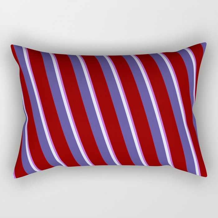Orchid, Lavender, Dark Slate Blue, and Maroon Colored Striped Pattern Rectangular Pillow