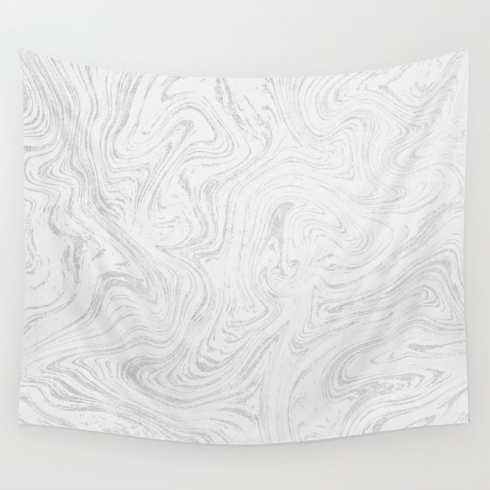 Elegant White Silver Glitter Abstract Marble Wall Tapestry By