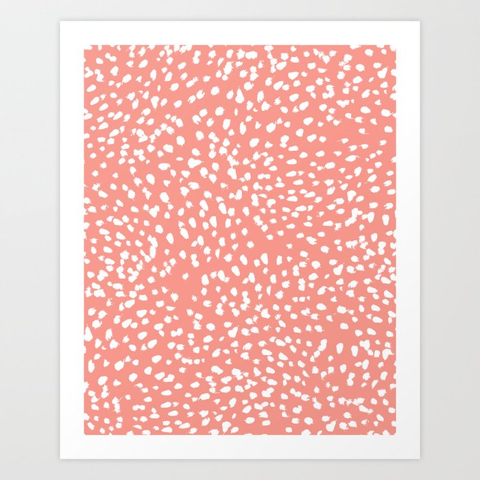 Coral and white minimal painted dots pattern dotty print decor for minimal  home office dorm college Art Print