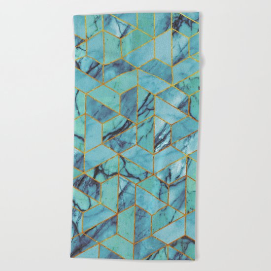 Blue Marble Hexagonal Pattern Beach Towel