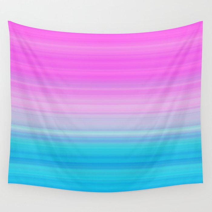 Pink & Aquamarine Blue Stripes Wall Tapestry