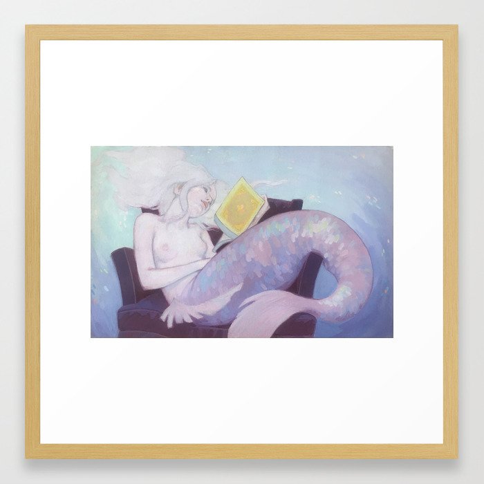 A literary mermaid Framed Art Print