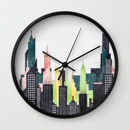 Colorful City Buildings And Skyscrapers Sketch, New York Skyline, Wall Art Poster Decor, New York Wall Clock