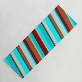 [ Thumbnail: Maroon, Sienna, Turquoise, Cyan, and Dark Turquoise Colored Stripes/Lines Pattern Yoga Mat ]