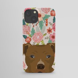 Pitbull floral dog portrait pibble peeking face gifts for dog lover iPhone Case