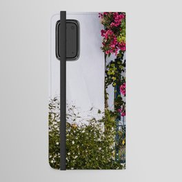 Traditional Greek Street Scenery | Blue Door and Pink Flowers | Island Life | Travel Photography in Europe Android Wallet Case