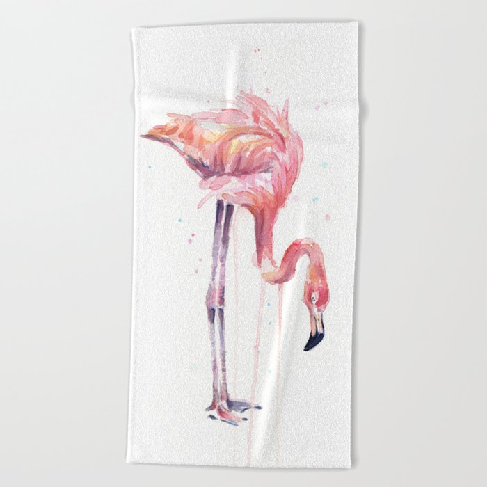 Flamingo Painting Watercolor Beach Towel