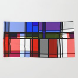 Manic Mondrian Style Retro Color Composition Beach Towel