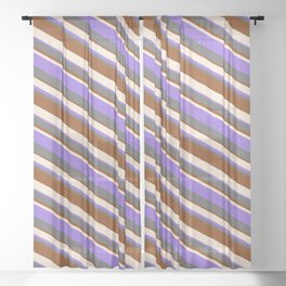 [ Thumbnail: Beige, Purple, Dim Grey, and Brown Colored Striped/Lined Pattern Sheer Curtain ]