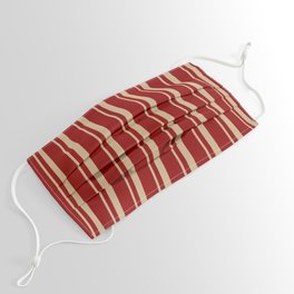 [ Thumbnail: Tan and Dark Red Colored Lines/Stripes Pattern Face Mask ]
