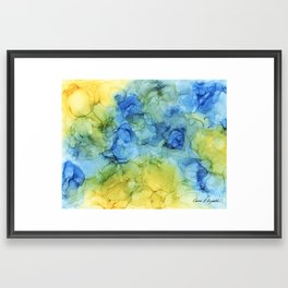 Blue and Yellow Abstract Framed Art Print
