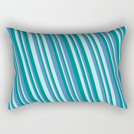 [ Thumbnail: Turquoise, Teal, and Blue Colored Lined/Striped Pattern Rectangular Pillow ]