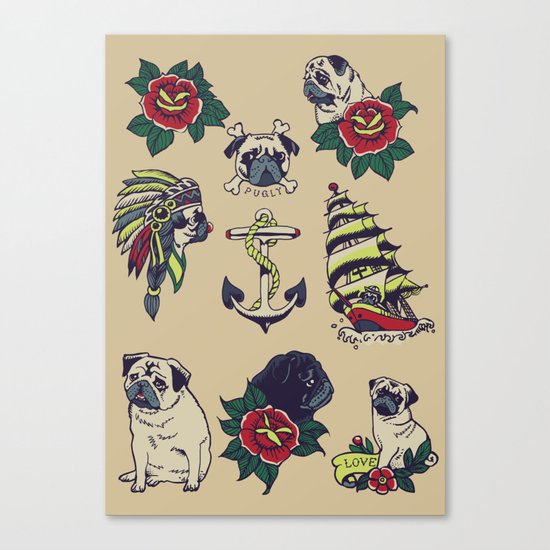 Pugs and the sea Canvas Print