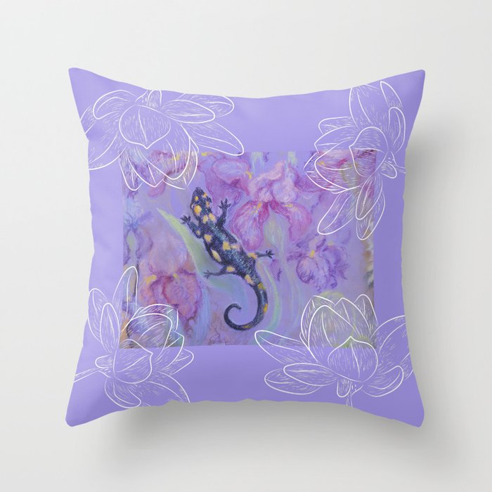 Salamander & Flowers Throw Pillow