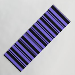 [ Thumbnail: Black & Medium Slate Blue Colored Lines Pattern Yoga Mat ]