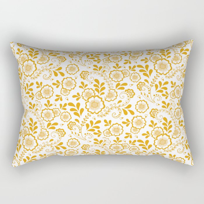 Mustard Eastern Floral Pattern Rectangular Pillow