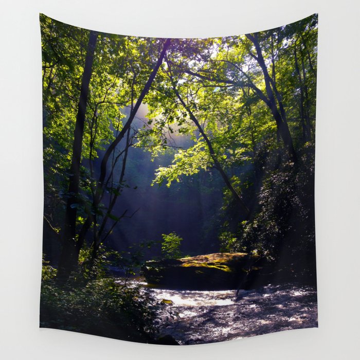 Verdant Forest Stream Wall Tapestry
