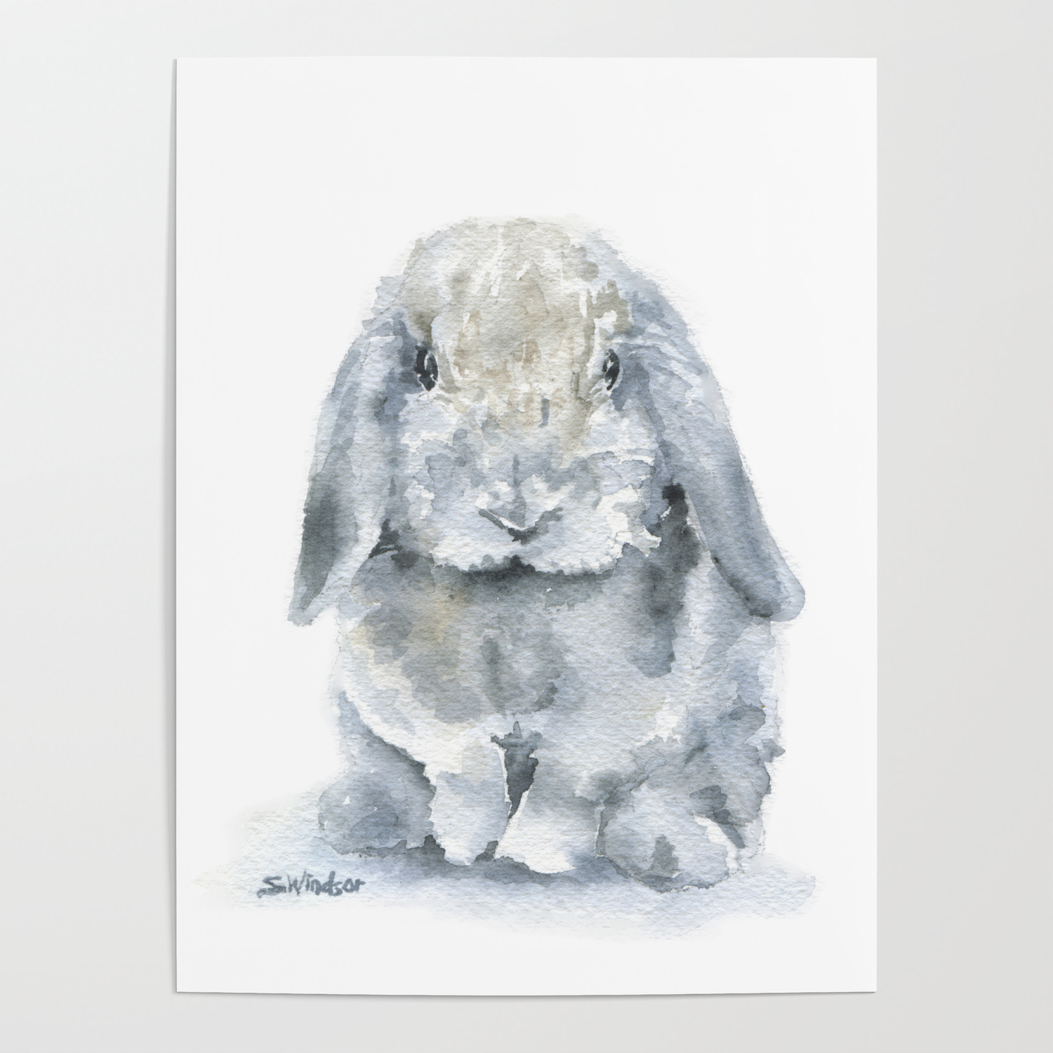 mini lop gray rabbit watercolor painting poster by susanwindsor