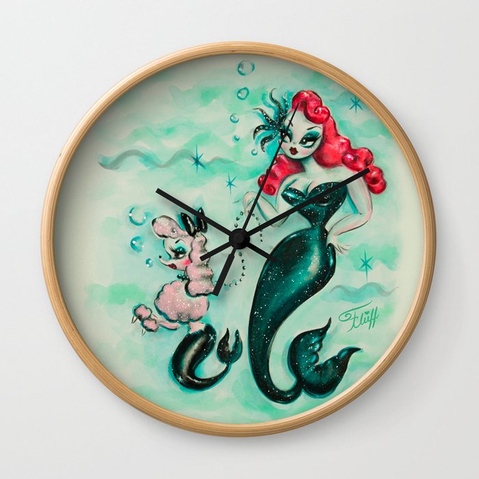 Glamorous Mermaid with Pink Poodle Mermaid Wall Clock