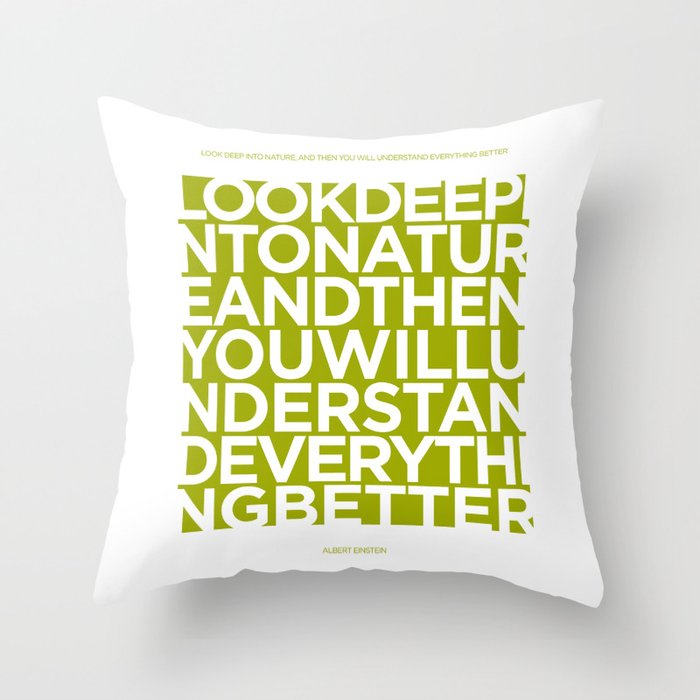 Nature quote poster - Albert Einstein - Olive green Throw Pillow