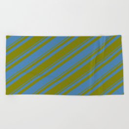 [ Thumbnail: Blue and Green Colored Striped Pattern Beach Towel ]