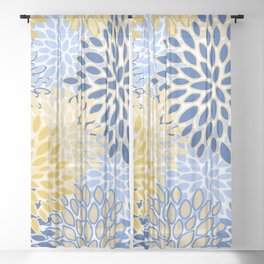 Modern, Floral Prints, Summer, Yellow and Blue Sheer Curtain