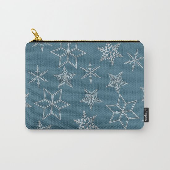 Silver Snowfakes On Teal Background Carry-All Pouch