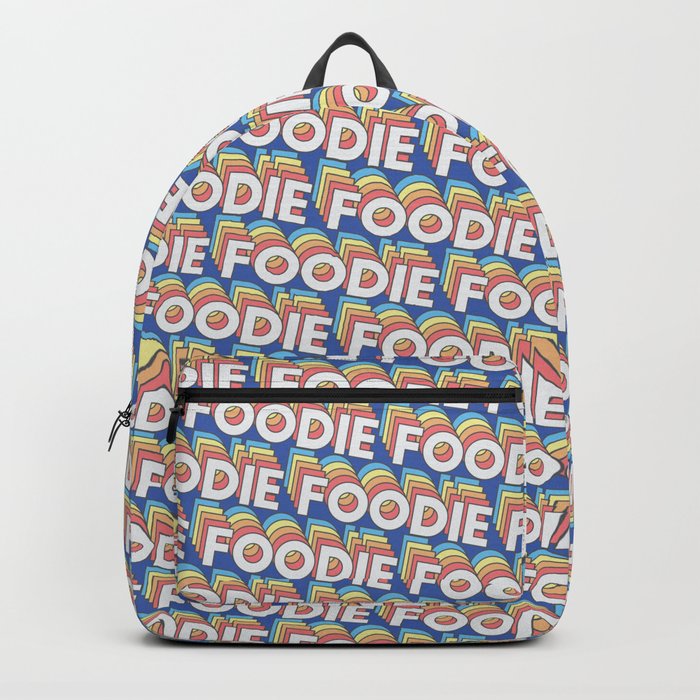 'Foodie' Trendy Rainbow Text Pattern (Blue) Backpack